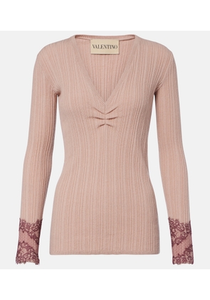 Valentino Gathered lace-trimmed cashmere sweater