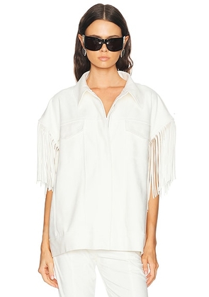 Norma Kamali Sleeveless Oversized Fringe Jacket in Snow White - White. Size M (also in XS, S, L).