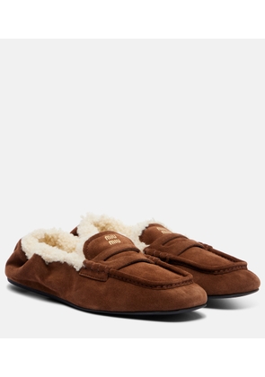 Miu Miu Ruches shearling-lined suede penny loafers