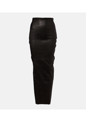 Rick Owens Dirt Pillar leather and cotton midi skirt