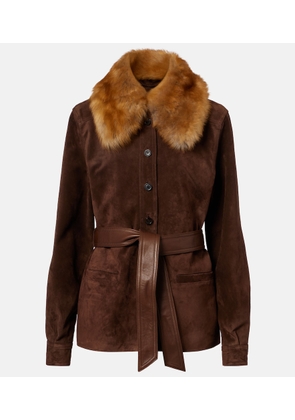 Saint Laurent Belted shearling-trimmed suede jacket