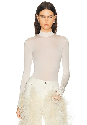 Lapointe Jersey Mock Neck Bodysuit in Cream - Cream. Size S (also in ).