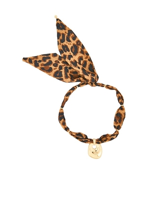 Ettika Leopard Scarf Necklace in Brown,Metallic Gold.