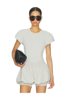 Norma Kamali Cap Sleeve Bomber Bodysuit in Light Grey. Size XS. Also in XXS, S, M, L, XL.