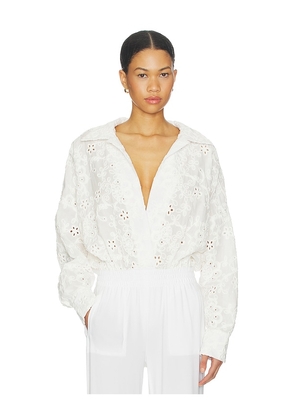 Norma Kamali Super Oversized Boyfriend Shirt Bodysuit in White. Size XS. Also in S, M, L, XL.