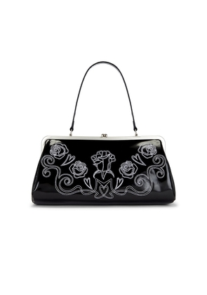 Markgong Large Embroidered Metal Clasp Bag in Black.