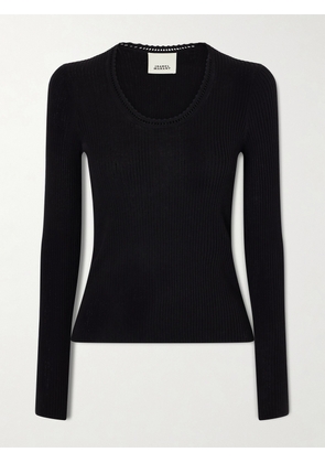 Isabel Marant - Selenie Scalloped Ribbed Silk And Cotton-blend Sweater - Black - FR 34,FR 36,FR 38,FR 40,FR 42,FR 44