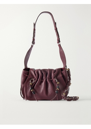Isabel Marant - Bolton Embellished Tasseled Textured-leather Shoulder Bag - Burgundy - One size