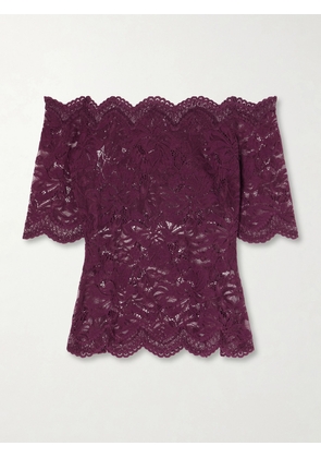RABANNE - Off-the-shoulder Lace Blouse - Burgundy - FR 34,FR 36,FR 38,FR 40,FR 42,FR 44,FR 46