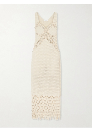 RABANNE - Embellished Crocheted Cotton Midi Dress - Neutrals - x small,small,medium,large,x large