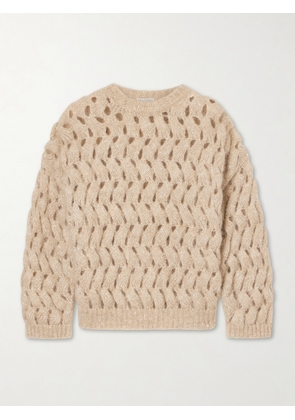 Brunello Cucinelli - Sequin-embellished Open-knit Mohair-blend Sweater - Neutrals - xx small,x small,small,medium,large,x large