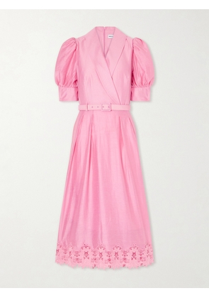 Rebecca Vallance - Petalite Belted Broderie Anglaise-trimmed Poplin Midi Dress - Pink - UK 4,UK 6,UK 8,UK 10,UK 12,UK 14