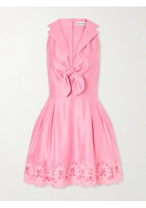 Rebecca Vallance - Petalite Knotted Broderie Anglaise-trimmed Poplin Mini Dress - Pink - UK 4,UK 6,UK 8,UK 10,UK 12,UK 14
