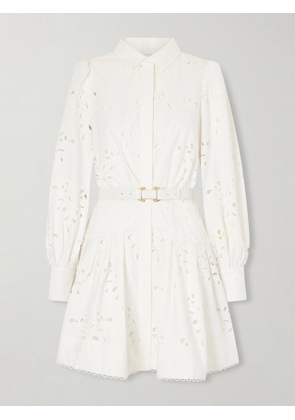 Rebecca Vallance - Artesan Beltedbroderie Anglaise Poplin Mini Dress - White - UK 4,UK 6,UK 8,UK 10,UK 12,UK 14