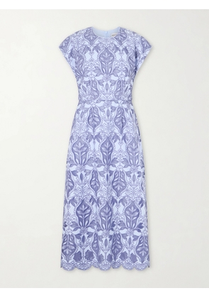 Rebecca Vallance - Blooming Lanterns Scalloped Embroidered Cotton Midi Dress - Blue - UK 4,UK 6,UK 8,UK 10,UK 12,UK 14