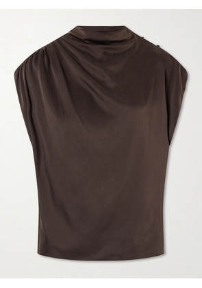 TWP - Wish You Would Draped Silk-blend Charmeuse Blouse - Brown - x small,small,medium,large,x large