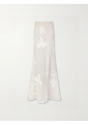 Danielle Frankel - Floral-embroidered Silk-blend Organza Maxi Skirt - Neutrals - US0,US2,US4,US6,US8
