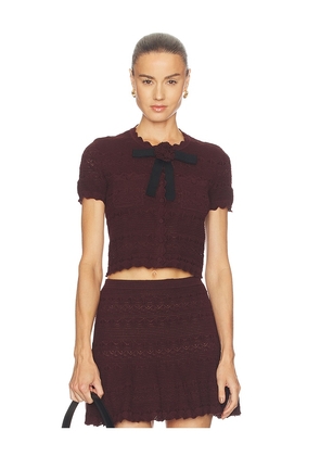 self-portrait Brown Pointelle Knit Top in Brown. Size XS. Also in S, M, L.