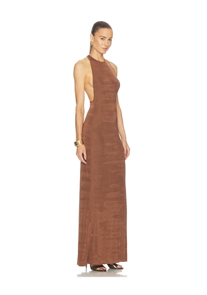 SEROYA Dove Maxi Dress in Brown. Size XXS. Also in XS, S, M, L.