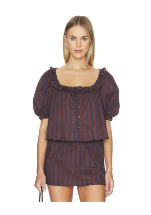 WeWoreWhat Puff Sleeve Button Up Top in Navy. Size S. Also in XS, M, L, XL.