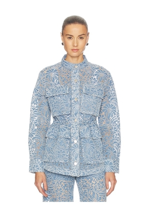 Veronica Beard Lane Jacket W/ Burnout Floral in Blue. Size XS. Also in S, M, L.
