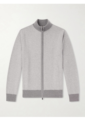 N.PEAL - Birdseye Textured Organic Cashmere Zip-Up Cardigan - Men - Gray - S