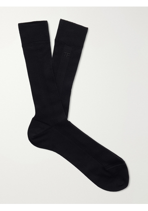 TOM FORD - Logo-Embroidered Ribbed Cotton Socks - Men - Black - S