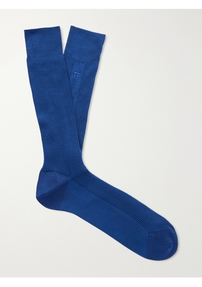 TOM FORD - Logo-Embroidered Ribbed Cotton Socks - Men - Blue - S
