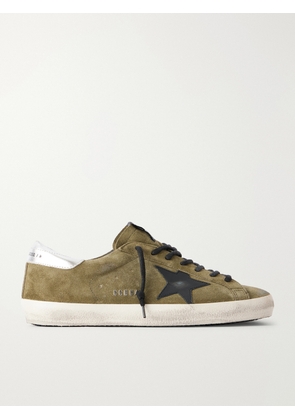Golden Goose - Super-Star Distressed Leather-Trimmed Suede Sneakers - Men - Green - EU 39