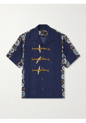 KAPITAL - Toggle & Maille Convertible-Collar Printed Woven Shirt - Men - Blue - 2