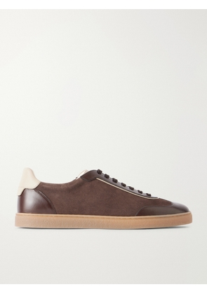 Brunello Cucinelli - Coda Di Rondine Leather-Trimmed Waxed-Suede Sneakers - Men - Brown - EU 40