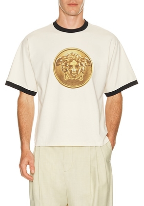 VERSACE Tee Shirt Medusa Embroidery in Dirty White - White. Size L (also in M, S, XL/1X, XXL/2X).