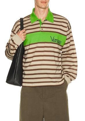 VERSACE Polo With Intarsia And Vintage Logo Embroidery in Beige  Dark Mink  & Chocolate - Multi. Size XL/1X (also in M, XXL/2X).