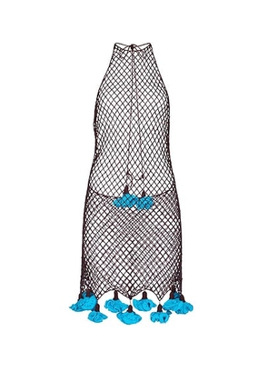 ALAÏA Crochet Halter Dress in Bordeaux & Bleu Vif - Wine. Size 40 (also in ).