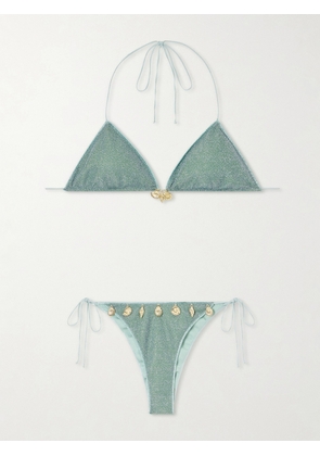 Oséree - Lumiere Metallic Charm-detail Bikini - Green - small,medium,large,x large