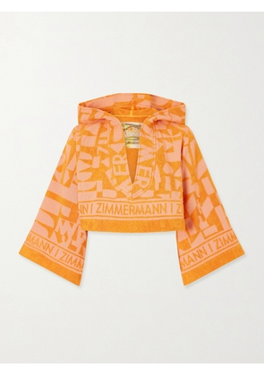 Zimmermann - Solstice Hooded Cropped Jacquard-knit Cotton-terry Top - Orange - 00,0,1,2,3,4