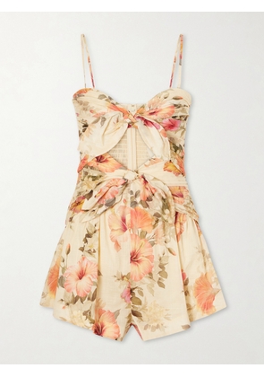 Zimmermann - Mahon Cut-out Gathered Floral-print Cotton Playsuit - Orange - 00,0,1,2