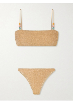 Oséree - Lumiere Bead-embellished Metallic Bikini - Gold - small,medium,large,x large