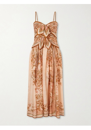 Zimmermann - Aster Cutout Knotted Printed Silk Midi Dress - Pink - 00,0,1,2,3,4