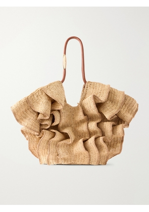 Zimmermann - Goldentime Ruffle-detail Medium Raffia Tote - Neutrals - One size