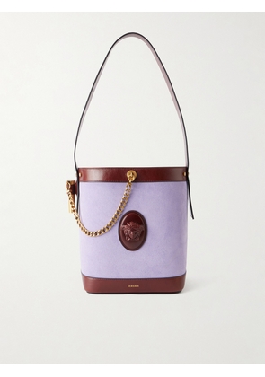 Versace - Pivot Leather-trimmed Suede Bucket Bag - Purple - One size