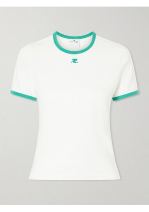 COURREGES - Logo-embroidered Cotton-jersey T-shirt - White - x small,small,medium,large,x large