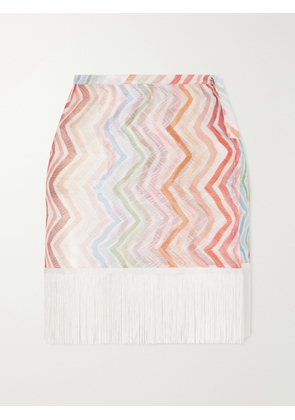 Missoni - Printed Fringed Crotchet-knit Mini Skirt - Pink - IT36,IT38,IT40,IT42,IT44,IT46,IT48