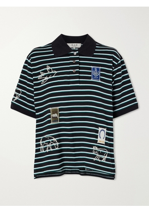 Sea - Winslow Appliquéd Embroidered Striped Cotton Polo Shirt - Black - xx small,x small,small,medium,large,x large