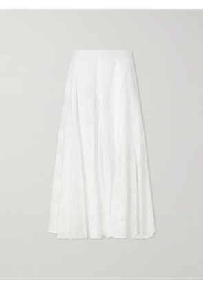 Tory Burch - Pleated Broderie Anglaise Cotton Midi Skirt - White - US0,US2,US4,US6,US8,US10