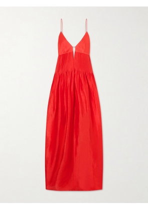 Tory Burch - Embellished Pleated Linen And Silk-blend Maxi Dress - Red - x small,small,medium,large,x large