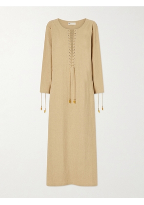 Tory Burch - Lace-up Linen-blend Kaftan - Neutrals - x small,small,medium,large,x large