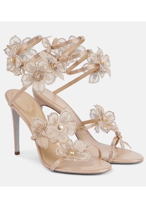 Rene Caovilla Cleo 105 floral-applique satin sandals