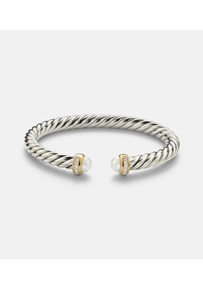 David Yurman Cable FlexÂ® sterling silver and 14kt gold cuff bracelet with diamonds and pearls