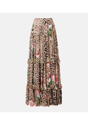 Roberto Cavalli Printed ruffled maxi skirt